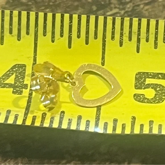 14K Gold open Heart Drop Earrings vintage original backs - Picture 5 of 7